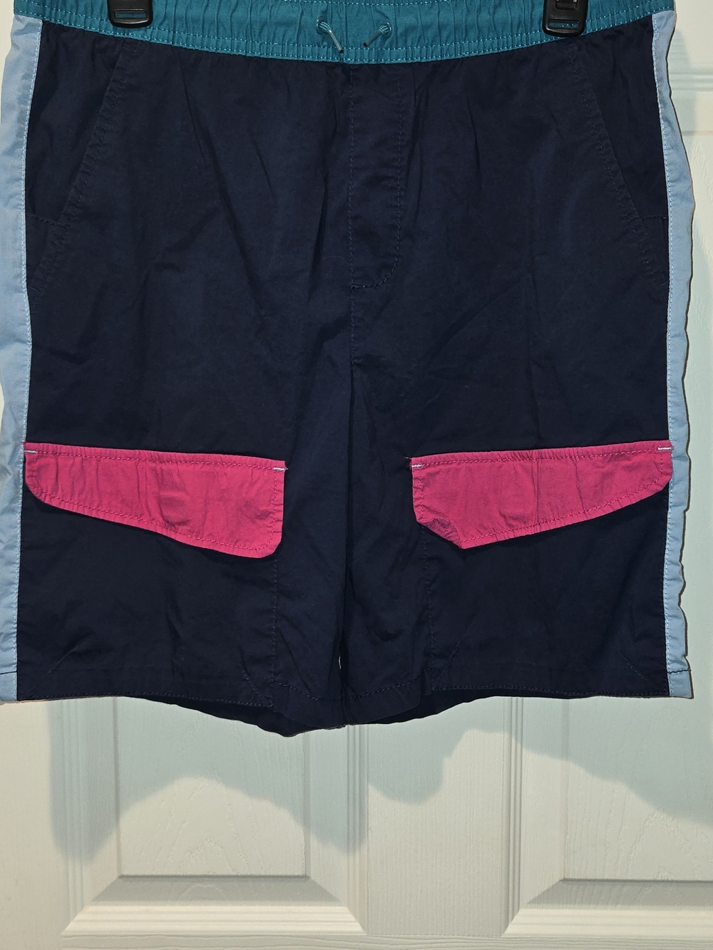 wonder nation Navy Cargo Shorts with Teal Waistband and Pink Pocket Flaps
